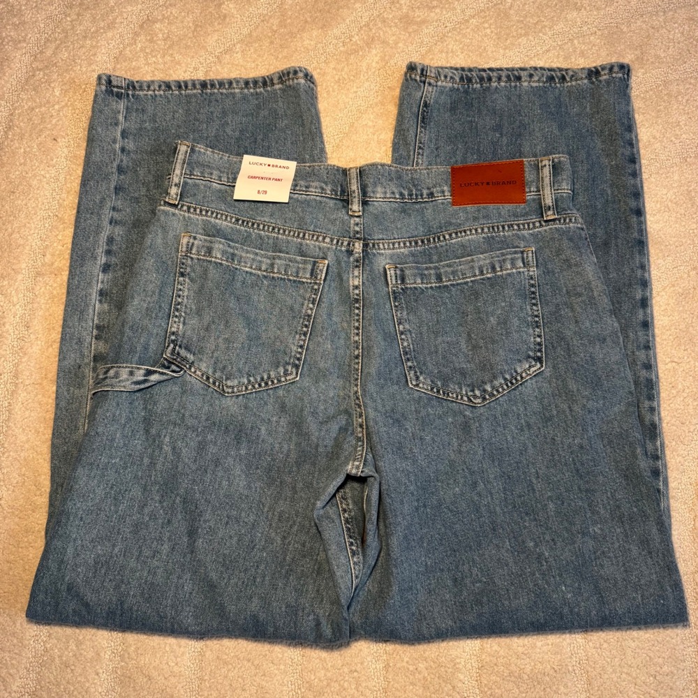 NWT Lucky Brand Carpenter Pants Jeans Womens 8/29 R Blue Rigid Denim Wide Leg
